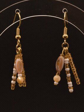 Gold & White Beaded Dangle Earrings